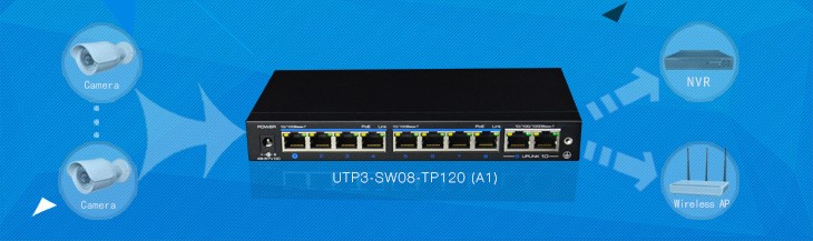  8-портовий некерований PoE комутатор UTEPO UTP3-SW08-TP120-A1 