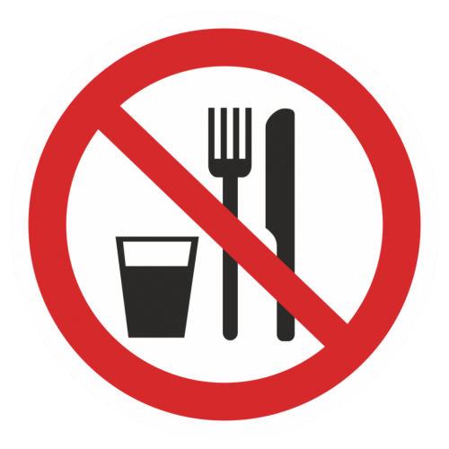 Фото Наклейка запрещающая (Запрещается принимать пищу)