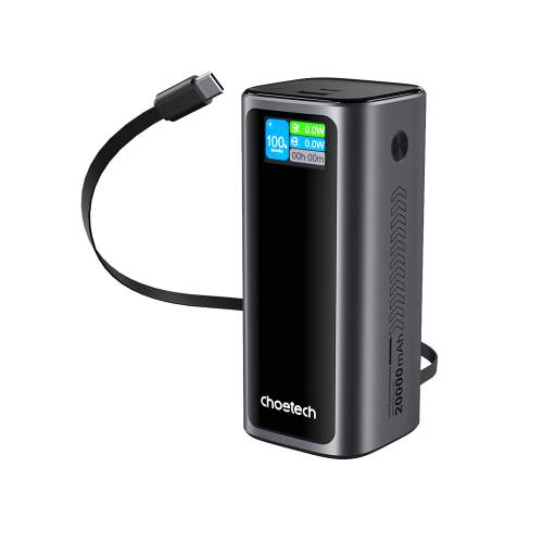 Фото Повербанк Choetech B815 20000мА·ч 130W Grey со встроенным кабелем