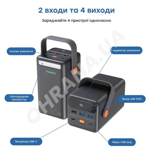 Фото Повербанк Choetech В664 50000мА·ч Deep Blue з ліхтариком