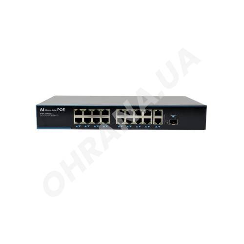 Фото 18-портовый неуправляемый PoE коммутатор Atis PoE-1018-16P-1S/250 AI