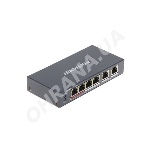 Фото 4-портовий некерований PoE комутатор Hikvision DS-3E0106P-E/M