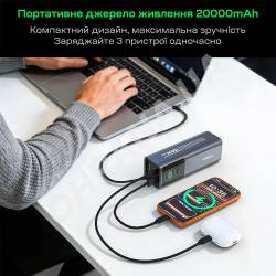 Фото 6 Повербанк Choetech B1012 20000мА·ч 100W Grey с EU адаптером и встроенным кабелем