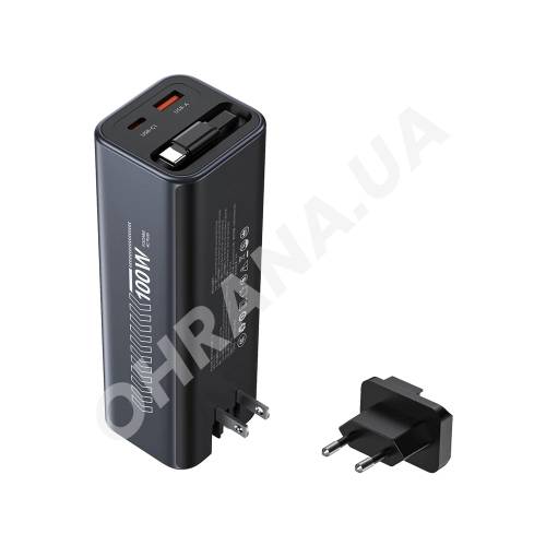 Фото Повербанк Choetech B1012 20000мА·ч 100W Grey с EU адаптером и встроенным кабелем