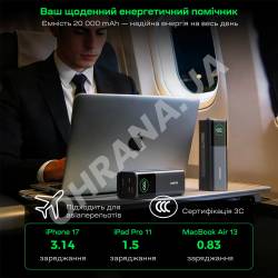 Фото 8 Повербанк Choetech B1012 20000мА·ч 100W Grey с EU адаптером и встроенным кабелем